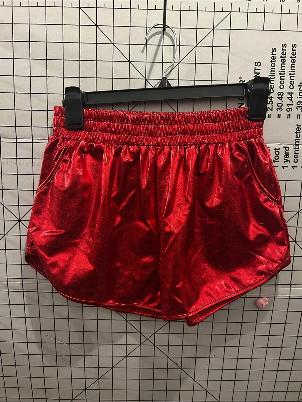 Shiny Red Kids Satin Athletic Shorts with Elastic Waist